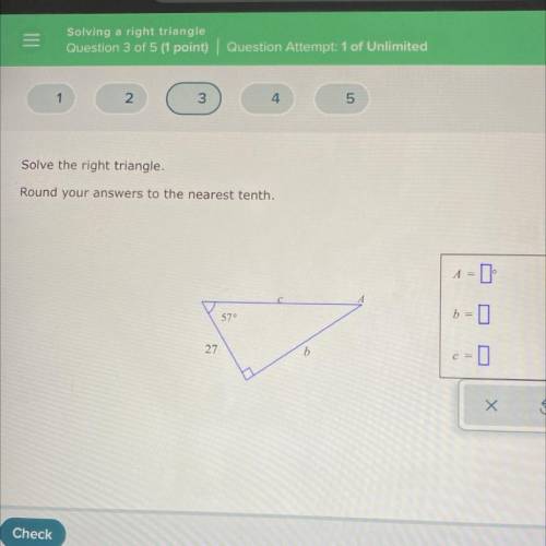 Solve the right triangle. Round your answers to the nearest tenth.