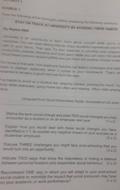 Define the term social change and state TWO social changes you may encounter as a student​