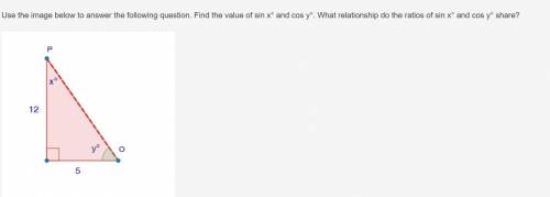 Use the image below to answer the following question. Find the value of sin x° and cos y°. What rel