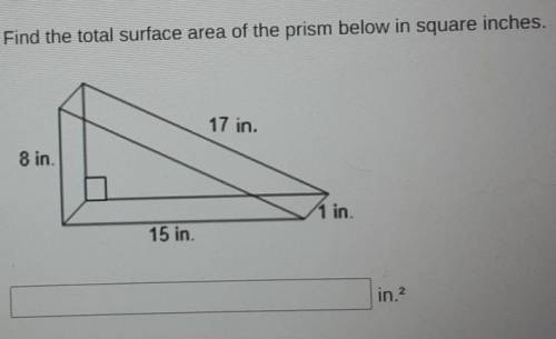 Find the total surface area of the prism below in square inches. ​