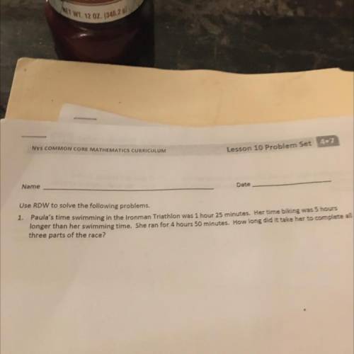 1.

Use RDW to solve the following problems.
Paula's time swimming in the Ironman Triathlon was 1