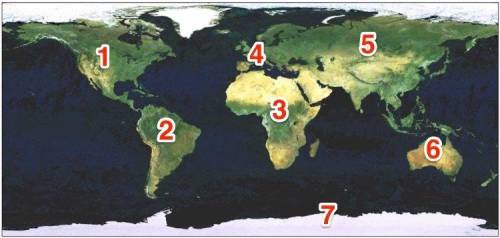 Which number on the map represents the continent of Antarctica?

A) 3B) 5 C) 6 D) 7