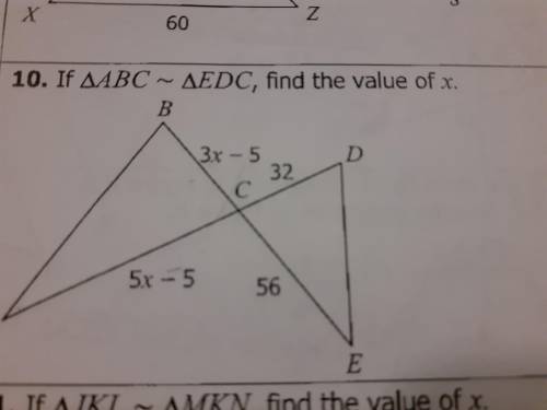 If triangle ABC ~ EDC triangle, find the value of x.