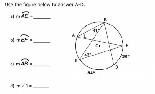 Find the arc measures and angles listed below.