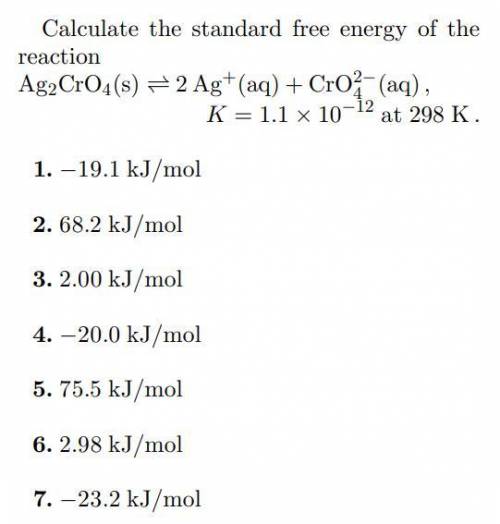 Calculate the standard free energy of the
reaction