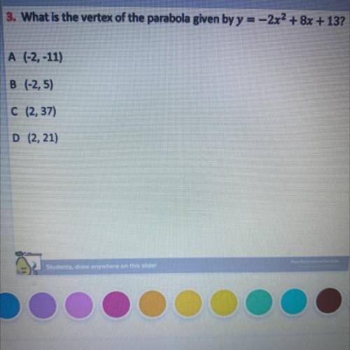 Please help me solve this math problem. 
What is the vertex of the parabola?