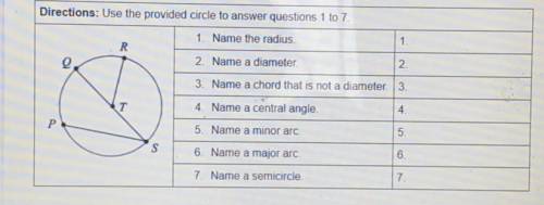 Math circles radius etc, 1-7 plz help