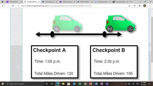 The picture gives information about a car traveling at a constant speed.

Which choice shows the c