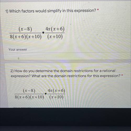 Which Factors would simplify in this expression?

(x-8) 4x(x+6)
——————x————-
8(x+6)(x+10) (x+10)