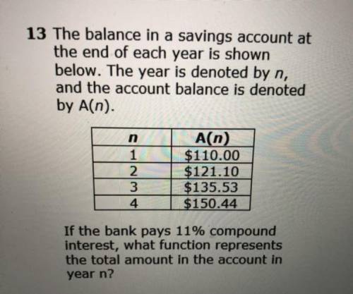 The balance in a savings account at the end of each year is shown below. The year is denoted by n,