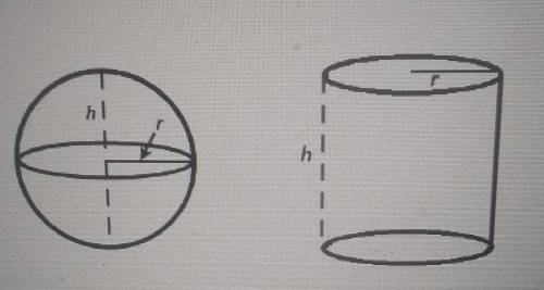 Asphere and a cylinder have the same radius and height. The volume of the cylinder is 11 ft^3

Whi