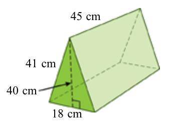 Find the surface area of the triangular prism. The base of the prism is an isosceles triangle.