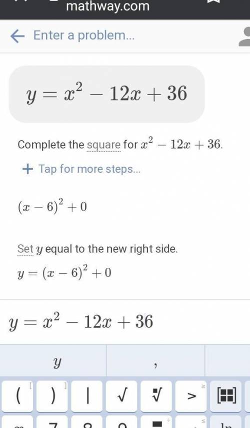 Y=x^(2)-12x+36
Please explain step by step