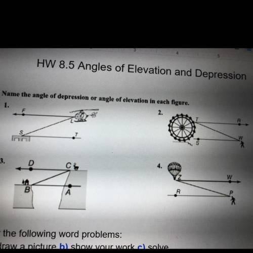 Name the angle of depression or angle of elevation in each figure.