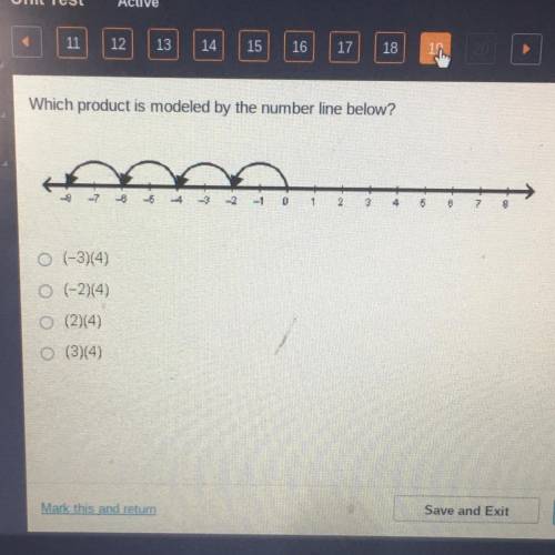 Which product is modeled by the number line below?

2
3
4
5
B
7
8
(-3)(4)
(-2)(4)
(2)(4)
(3)(4)