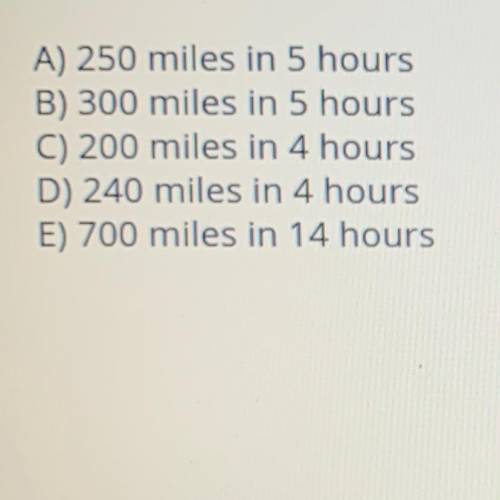 Which of the following examples has a unit rate of 50 miles per hour? Select all that apply