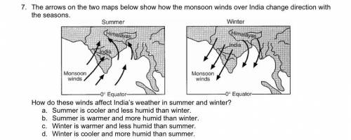 The arrows on the two maps below show how the monsoon winds over India change direction with the se