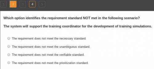 Which option identifies the requirement standard NOT met in the following scenario?

The system wi