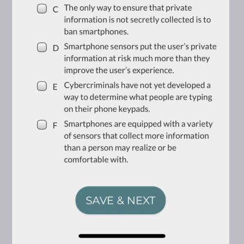Any one know the answer to
This question from Common lits “ Smartphones put your privacy at risk