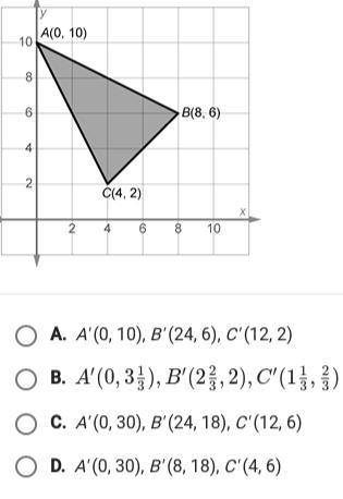 What are the vertices of A'B'C if ABC is dilated by scale factor of 3