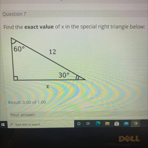Find the exact value of x in the special right triangle