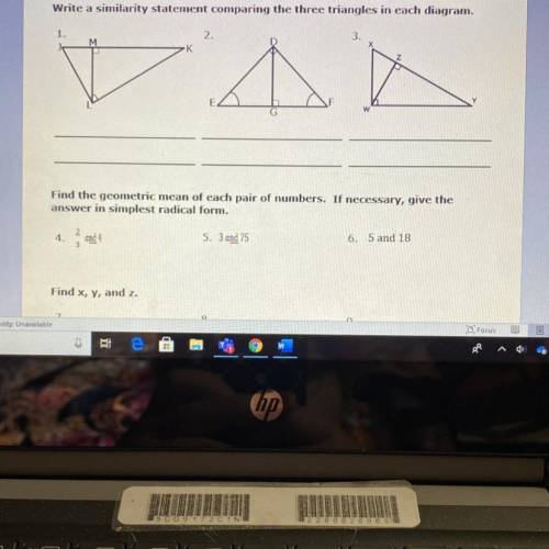Please help 
Write a similarity statement comparing the three triangles in each diagram.