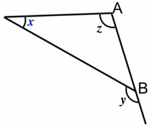 A, B and C lie on a straight line.Given that angle y = 135° and angle z = 97°, work out x.​