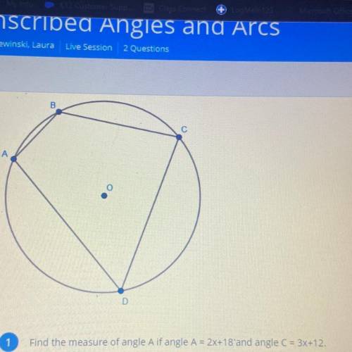 Find the measure of angle A If Angle A = 2x+18 and angle C = 3x+12