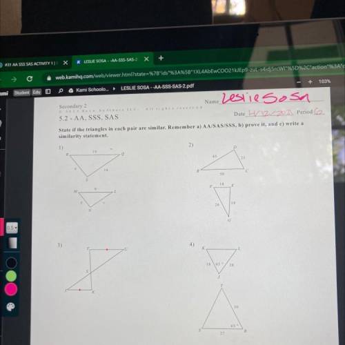 State if the triangles in each pair are similar.
HELPP