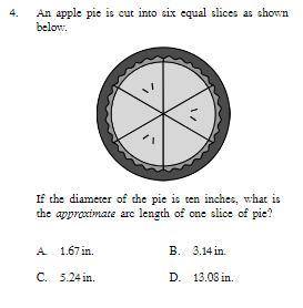 If the diameter of the pie is ten inches, what is the approximate arc length of one slice of pie?