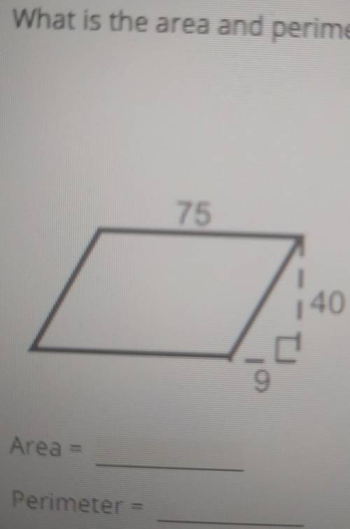 What is the area and perimeter of the following figure​