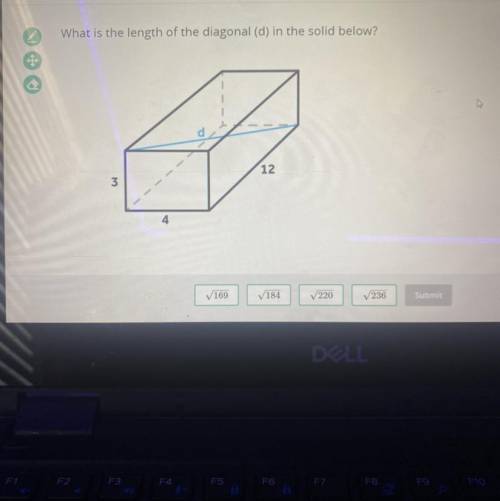 What is the length of the diagonal (d) in the solid below?
Please help