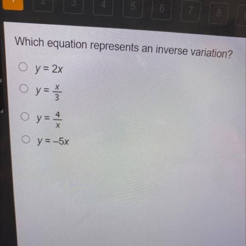 Which Equation represents an inverse variation?