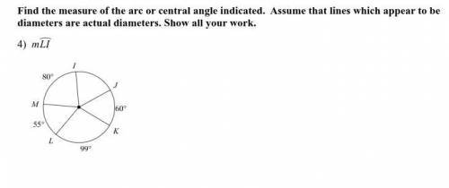 DO NOT ANSWER WITH BITLY LINKS! Find the measure of the arc or central angle indicated. Assume that
