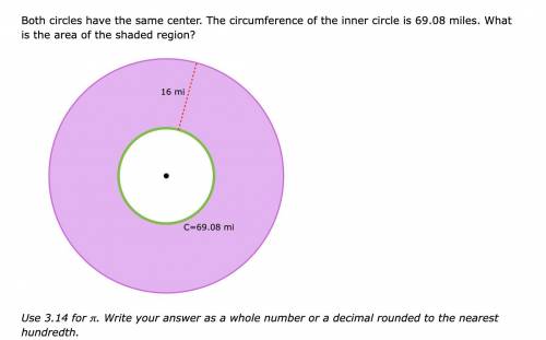 Both circles have the same center. The circumference of the inner circle is 69.08 miles. What is th