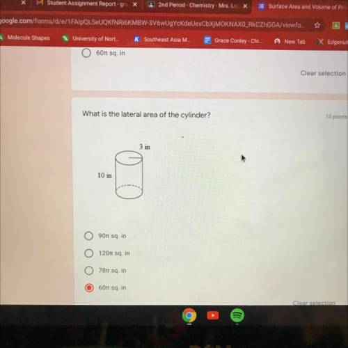 What is the lateral area of the cylinder