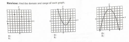 LOOK AT PIC ! Find the domain and range of each graph.
D:
R:
D:
R:
D:
R: