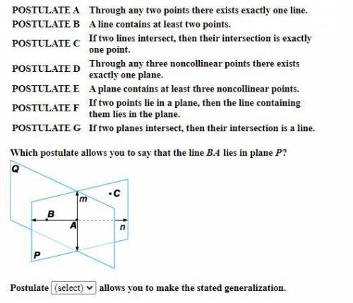 Which postulate allows you to say that the line BA lies in plane P?