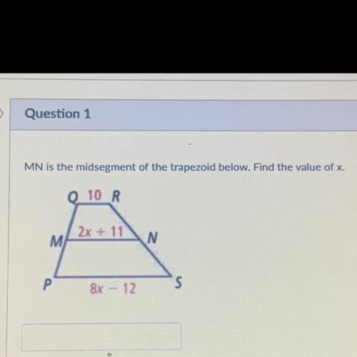 Help.... 
MN is the mid-segment of the trapezoid below. Find the value of x