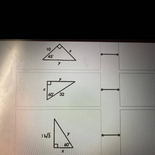 Directions: Find both x and y for each of the following triangles. Then, match the correct answers