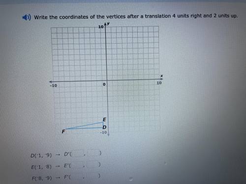 write the coordinates of the verticals after a translation 4 units right and 2 units up. (Please an