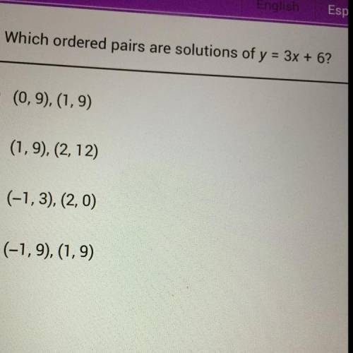 Which ordered pairs are solutions of y = 3x + 6?