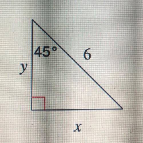 45-45-90 triangle

Explain how to find the values of x and y. Make sure your explanation actually