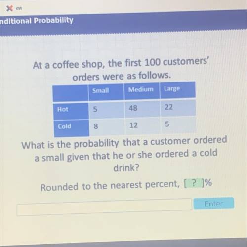 At a coffee shop, the first 100 customers' orders were as follows.

What is the probability that a