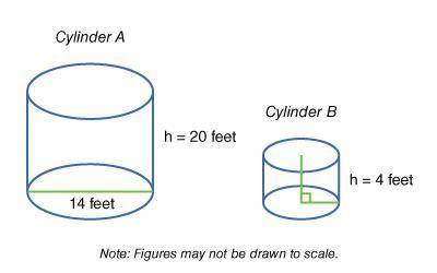 The radius of Cylinder A measures ____ feet.

14, 7, 10
The radius of Cylinder B measures ____ fee