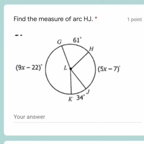 Find the measure of arc HJ.