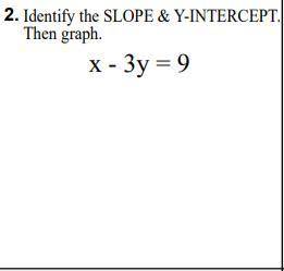 Find the slope and Y-intercept, then graph
X - 3y = 9