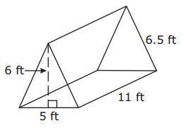 What is the surface area of this triangular prism?

​ 
A
330 ft2330\ ft^{2}330 ft 
2
B
195 ft2195\