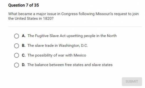 what became a major issue in congress following Missouri's request to join the united states in 182