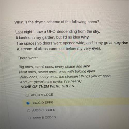 What is the rhyme scheme of the following poem?

Last night I saw a UFO descending from the sky.
I